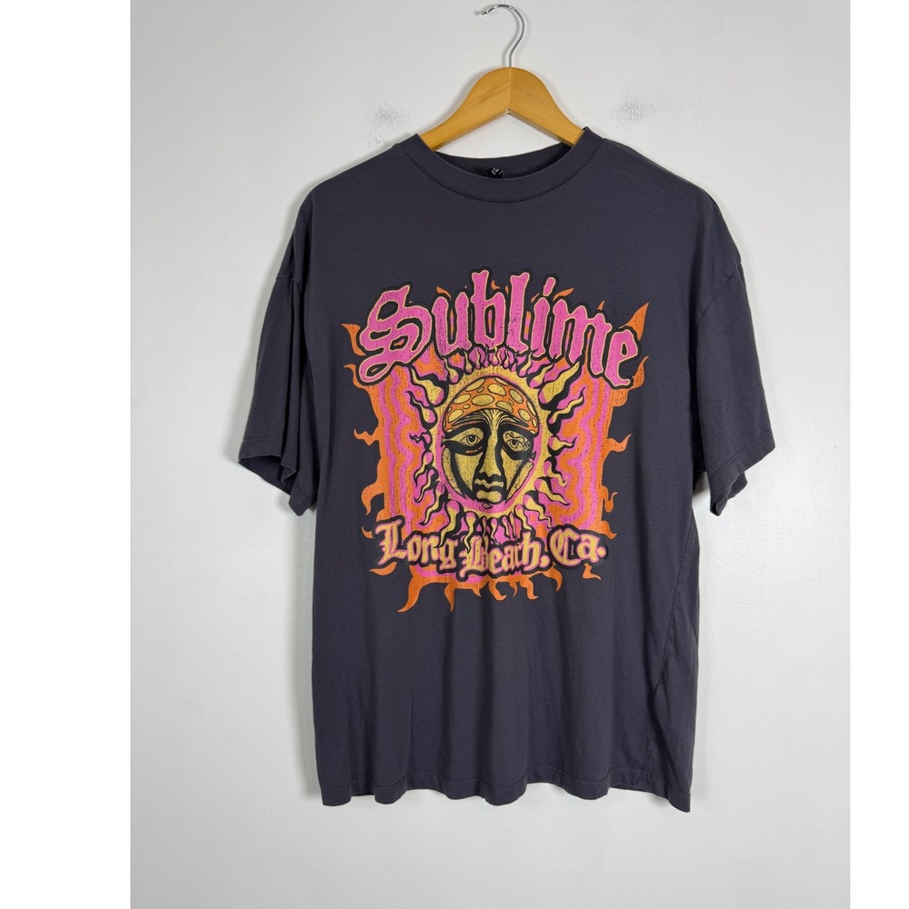 90s Style Sublime H&M Divided Mens XS T-Shirt Charcoal Grey Sun Graphic Tee